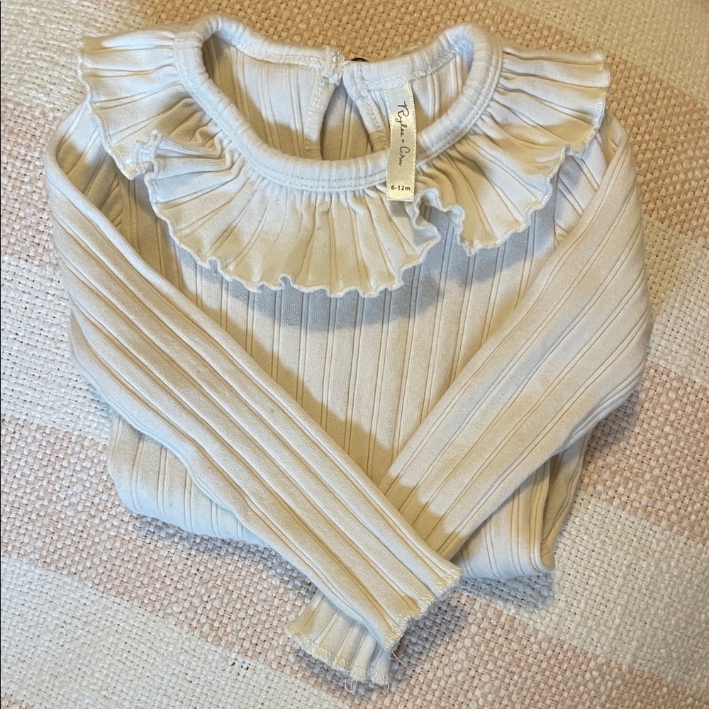 Rylee + cru ruffle collar long sleeve snap onesie 6-12M